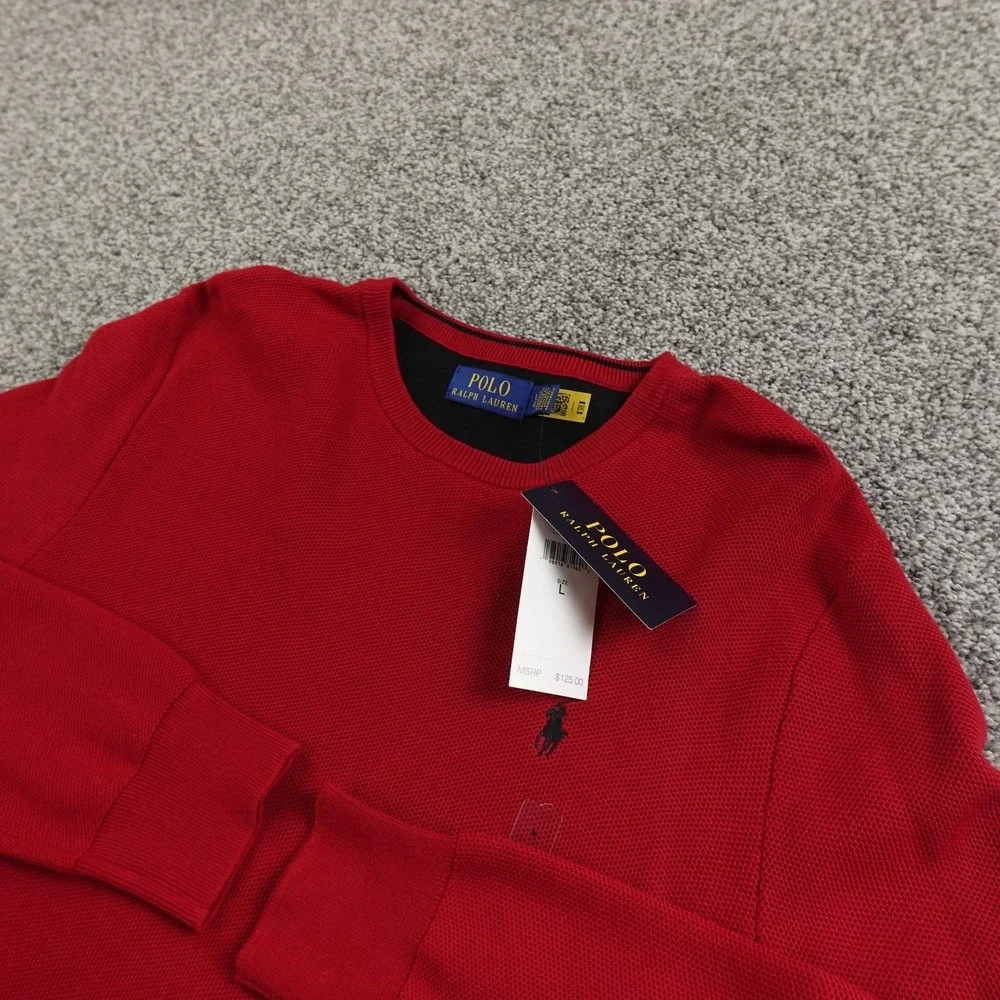 NEW Polo Ralph Lauren Sweater Mens L Red Waffle Knit Pullover Crewneck Pony Logo